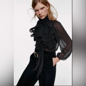 Zara Swiss Dot Ruffle Tie Top